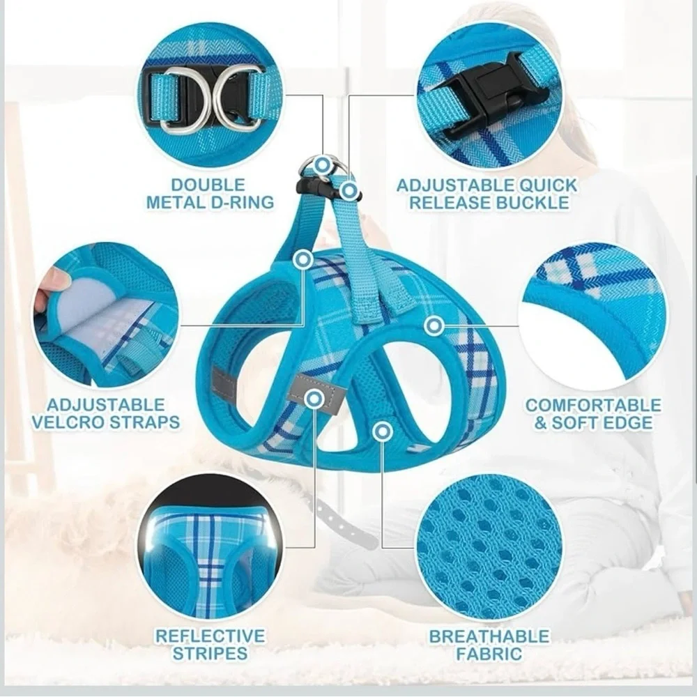 Blue Plaid Dog Harness with Double D-Ring – Unbranded